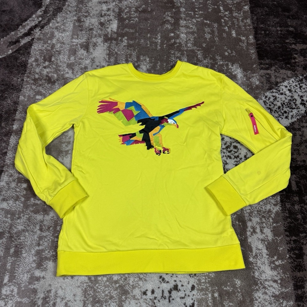 Roku Studio Mens Large Crew Neck Yellow Flying High Pullover Art Zipper